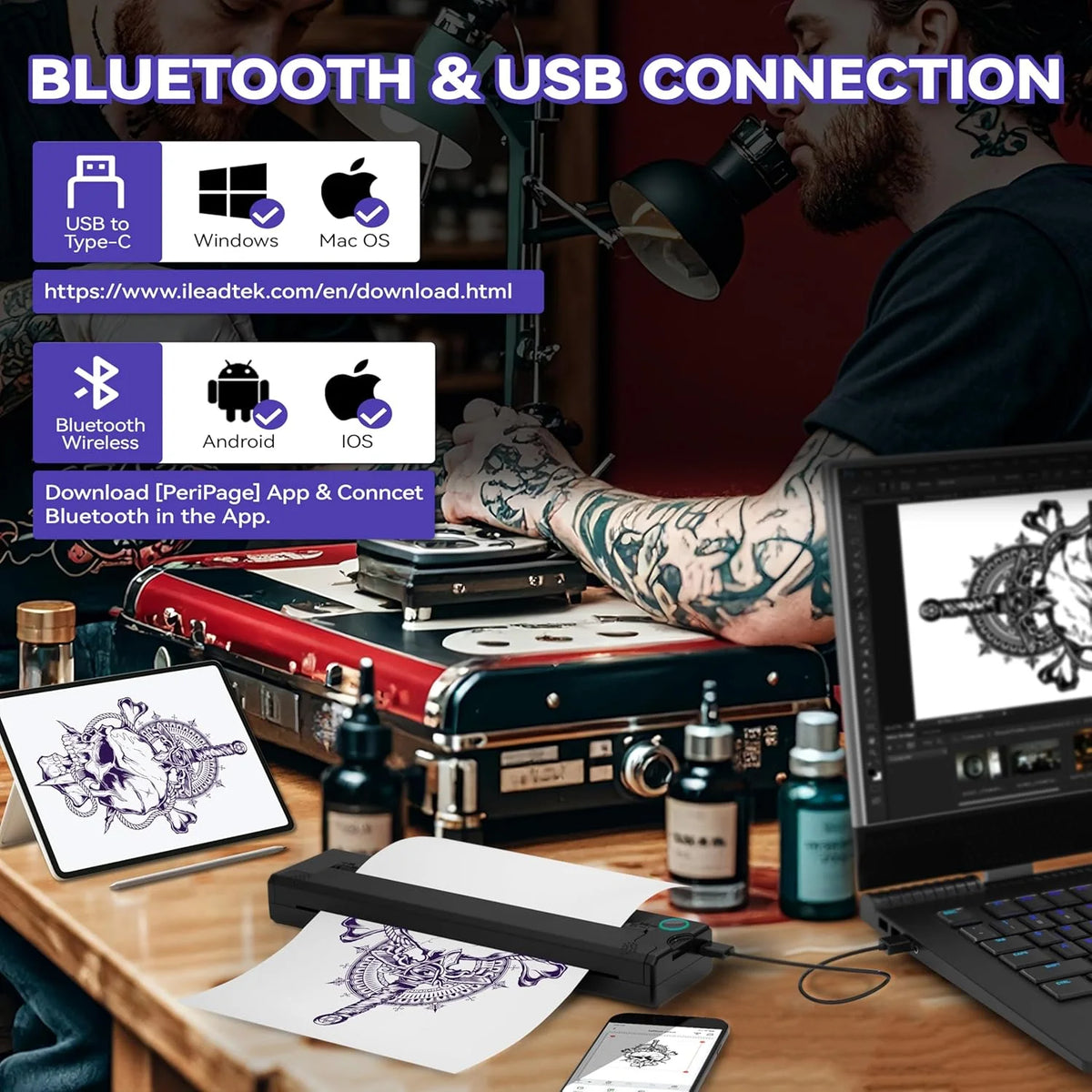 A4 Portable Thermal Tattoo Stencil Printer – Inkless Rechargeable