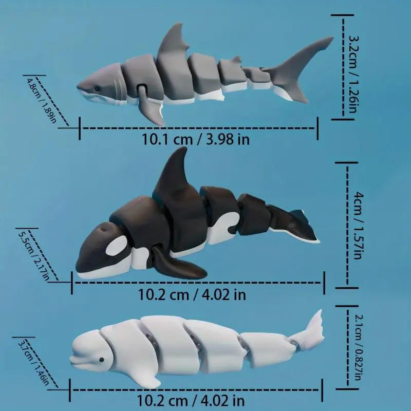 3D Printed Articulated Sea Animal Figurine – Shark & Orca Articulated Figurine Nixie