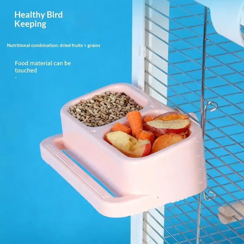 Parrot Double Bowl Hanging Bird Feeder – Splash-Proof Large Capacity
