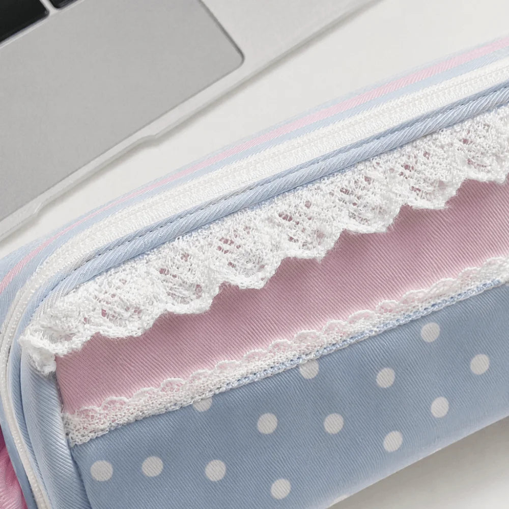 Kawaii Pink Blue Polka Dot Pencil Case Large Capacity Pouch Pencil Case Pouch Nixie