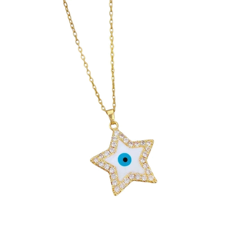Devil's Eye Copper Pendant Necklace | Gold Stainless Steel Chain Pendant Necklace Nixie