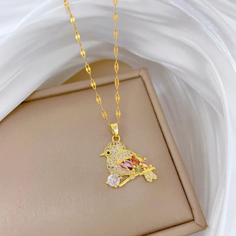 Crystal Bird Pendant Necklace – Gold Plated Clavicle Chain Pendant Necklace Nixie