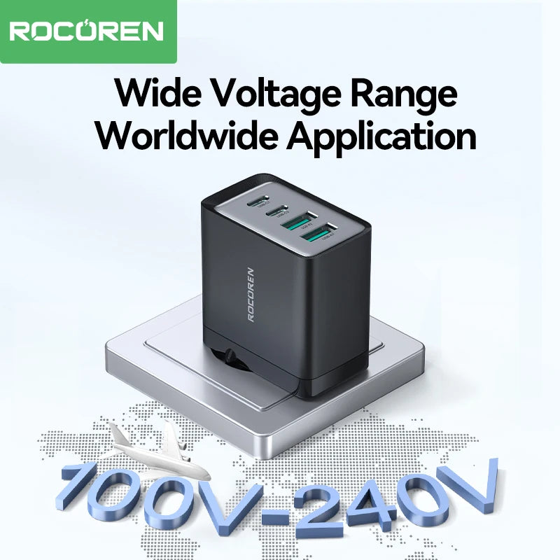 Rocoren 45W GaN 4-Port USB-C PD Fast Charger for iPhone & Samsung