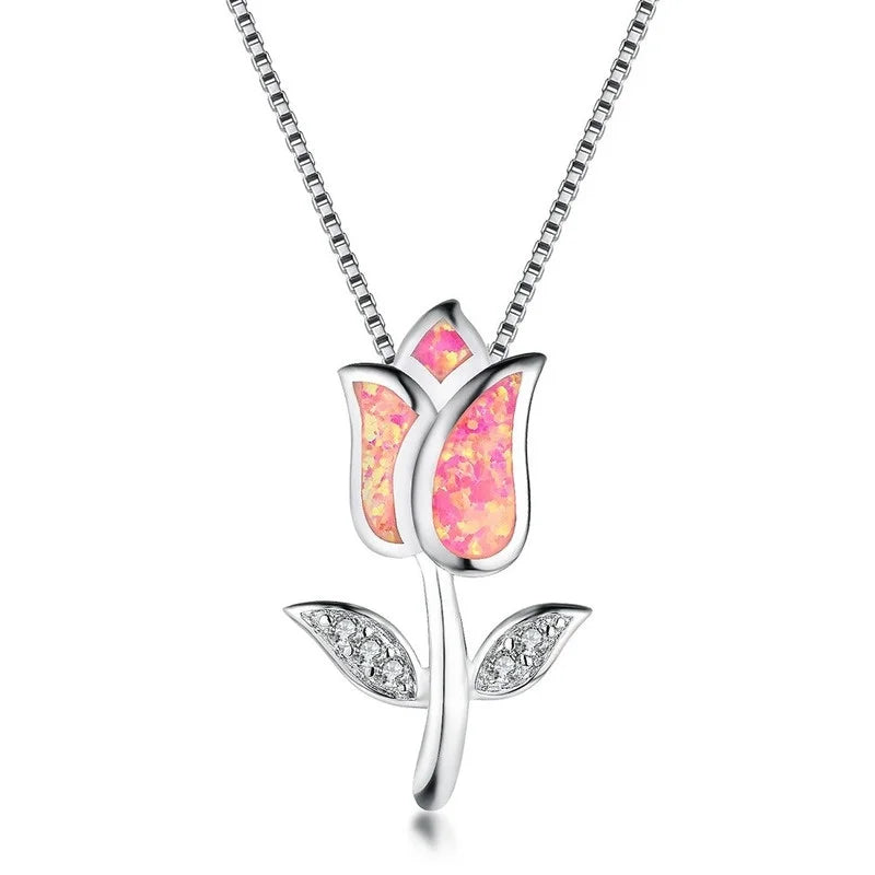 Rose Flower Pendant Necklace for Women – Pink Copper Alloy Pendant Necklace Nixie