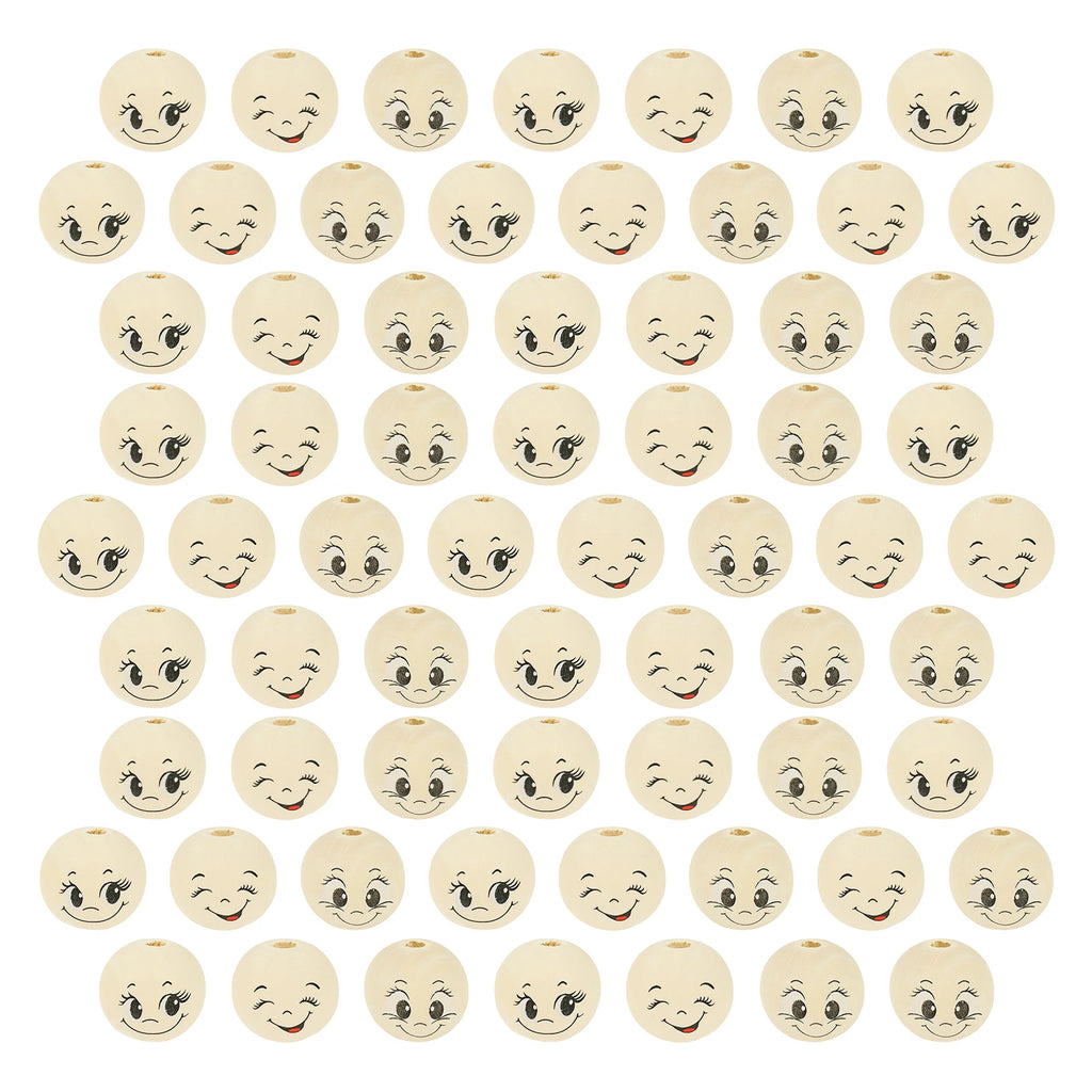 66Pcs Smiley Face Wooden Beads for DIY Jewelry & Crafts DIY Craft Beads Nixie 66 Pieces