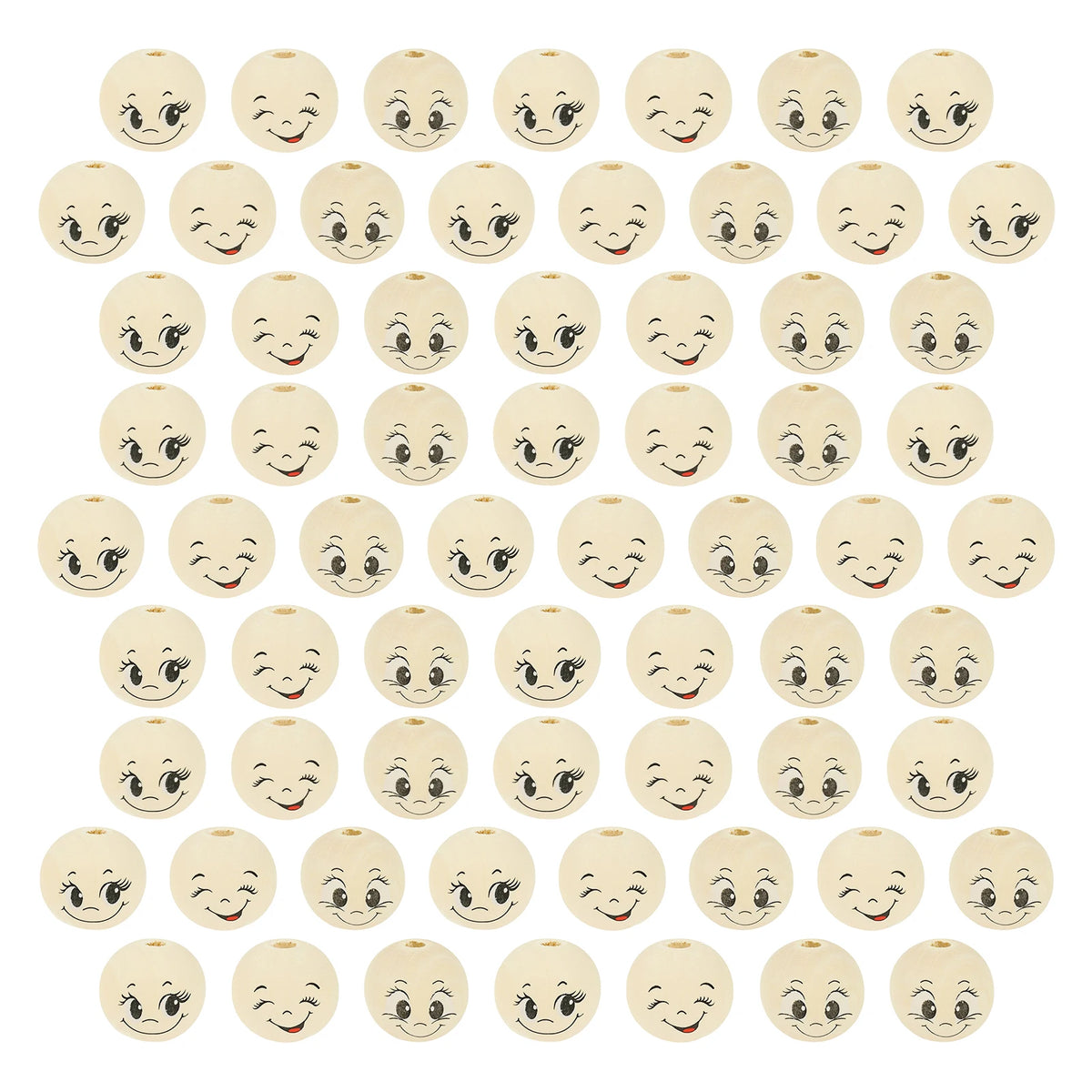 66Pcs Smiley Face Wooden Beads for DIY Jewelry & Crafts DIY Craft Beads Nixie 66 Pieces