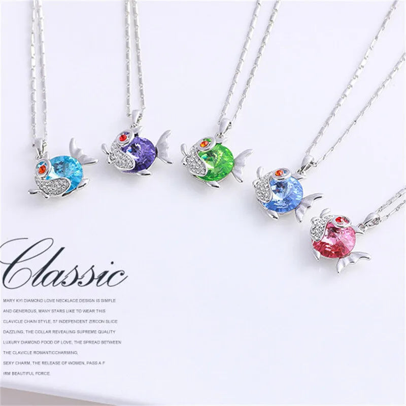 Crystal Zircon Fish Pendant Necklace | Women's Fashion Jewelry Pendant Necklace Nixie