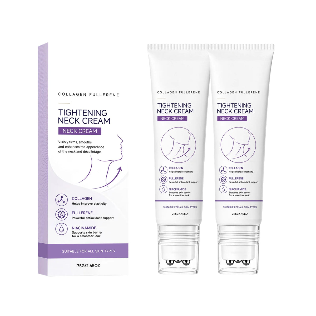 Fullerene Collagen Neck Cream – Hydrating Neck Skincare Neck Cream Nixie 2Pcs 75g