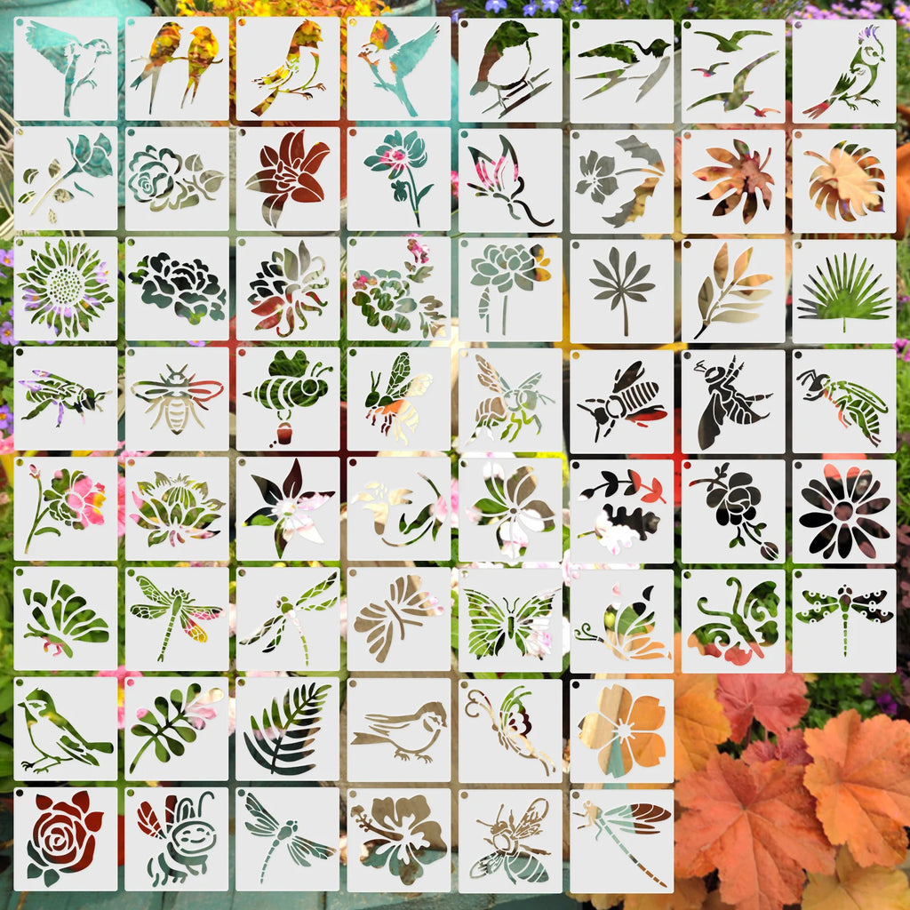 60 Pcs Reusable Painting Stencils – Floral & Bird DIY Templates Painting Stencils Set Nixie