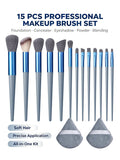 15Pc Makeup Brush Set + 2 Triangle Puffs | Pro Synthetic Kit Makeup Brush Set Nixie Blue