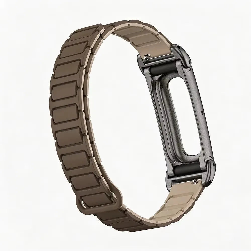 Magnetic Silicone Watch Band with Metal Case for Fitbit Smartwatch Band Nixie Coffee