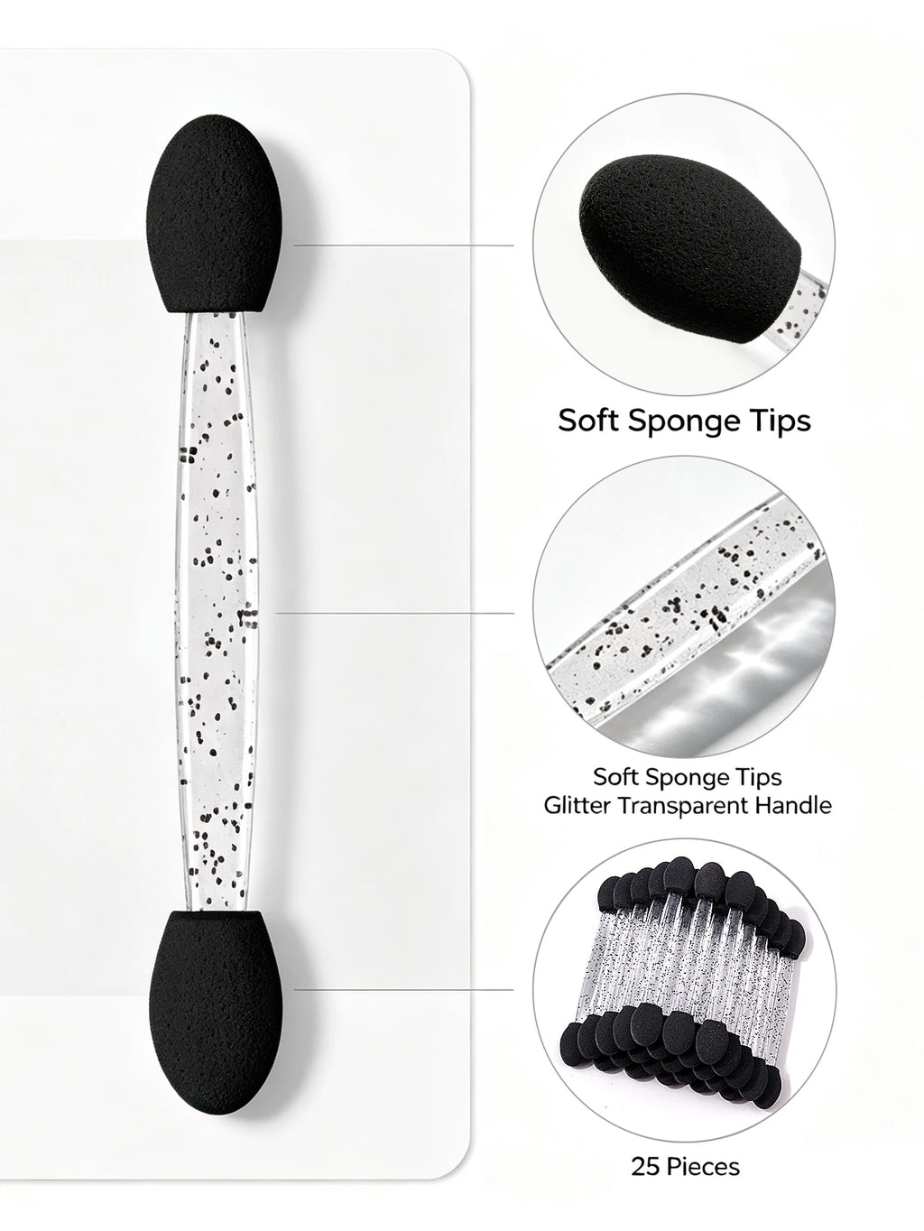 25Pcs Dual-Ended Eyeshadow Applicators | Glitter Handle Sponge Eyeshadow Applicator Nixie