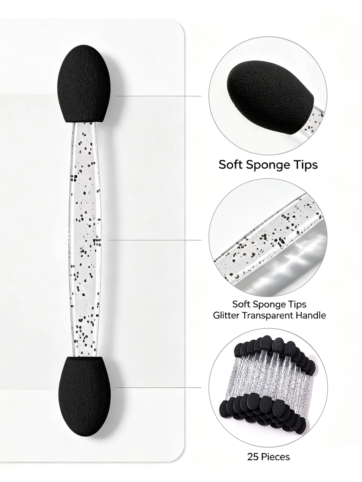 25Pcs Dual-Ended Eyeshadow Applicators | Glitter Handle Sponge Eyeshadow Applicator Nixie