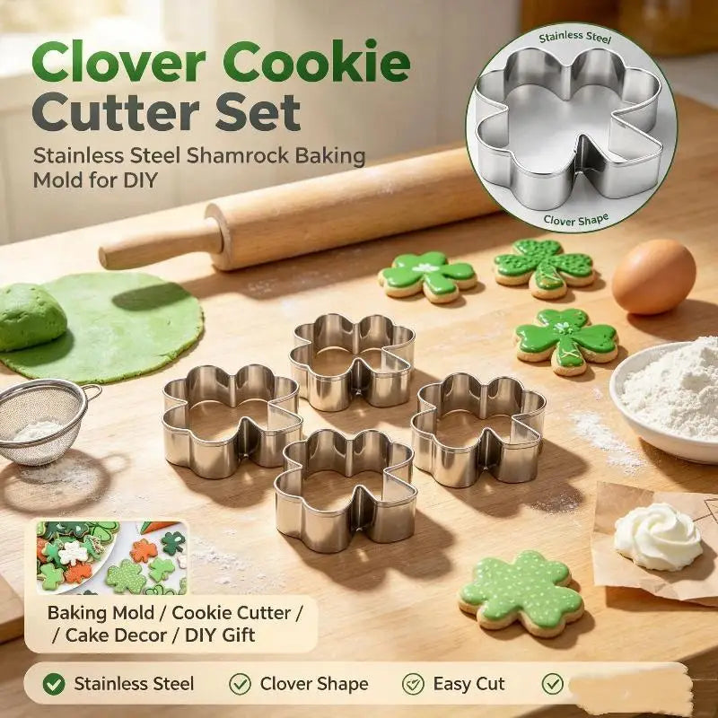 3-Piece Clover Cookie Cutter Set – Stainless Steel Baking Molds Cookie Cutter Set Nixie