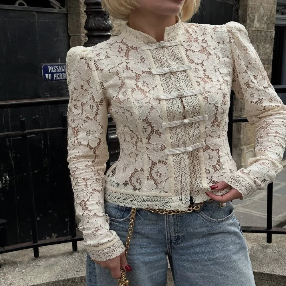Chinese Style Embroidered Hollow Out Cotton Blouse | Full Sleeve