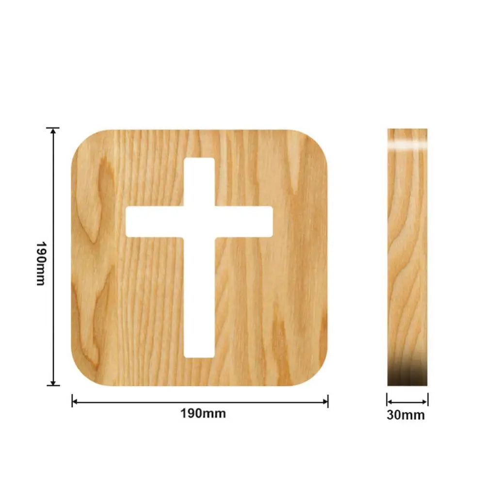 3D Wooden Cross USB LED Night Light – Christian Table Décor