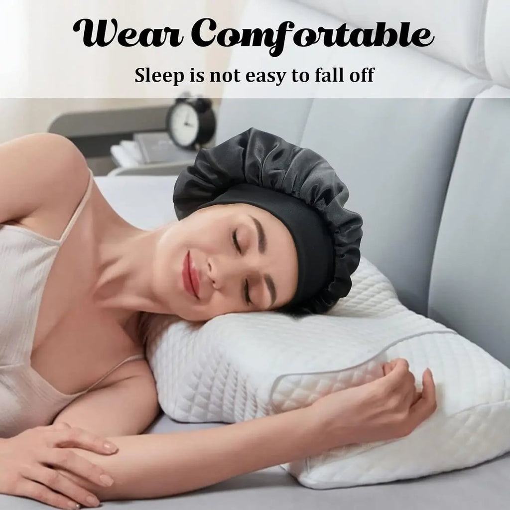Women Satin Sleep Bonnet Wide-Brim Hair Cap & Elastic Band Satin Sleep Bonnet Nixie