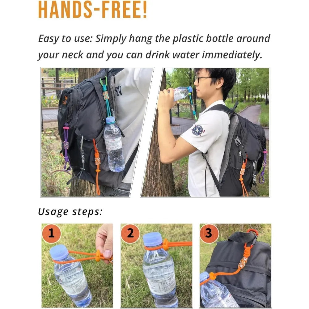 2-Pack Paracord Water Bottle Carrier Clip with Locking Carabiner Bottle Carrier Clip Nixie