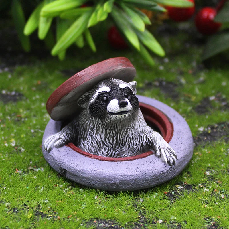 Raccoon Manhole Cover Garden Ornament – Resin Microlandscape Decor Garden Resin Ornament Nixie Default Title