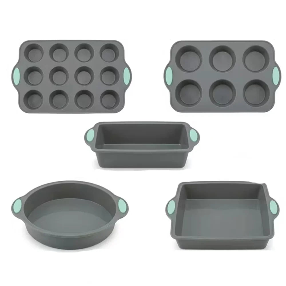 5-Piece Non-Stick Silicone Baking Mold Set – Loaf & Tray