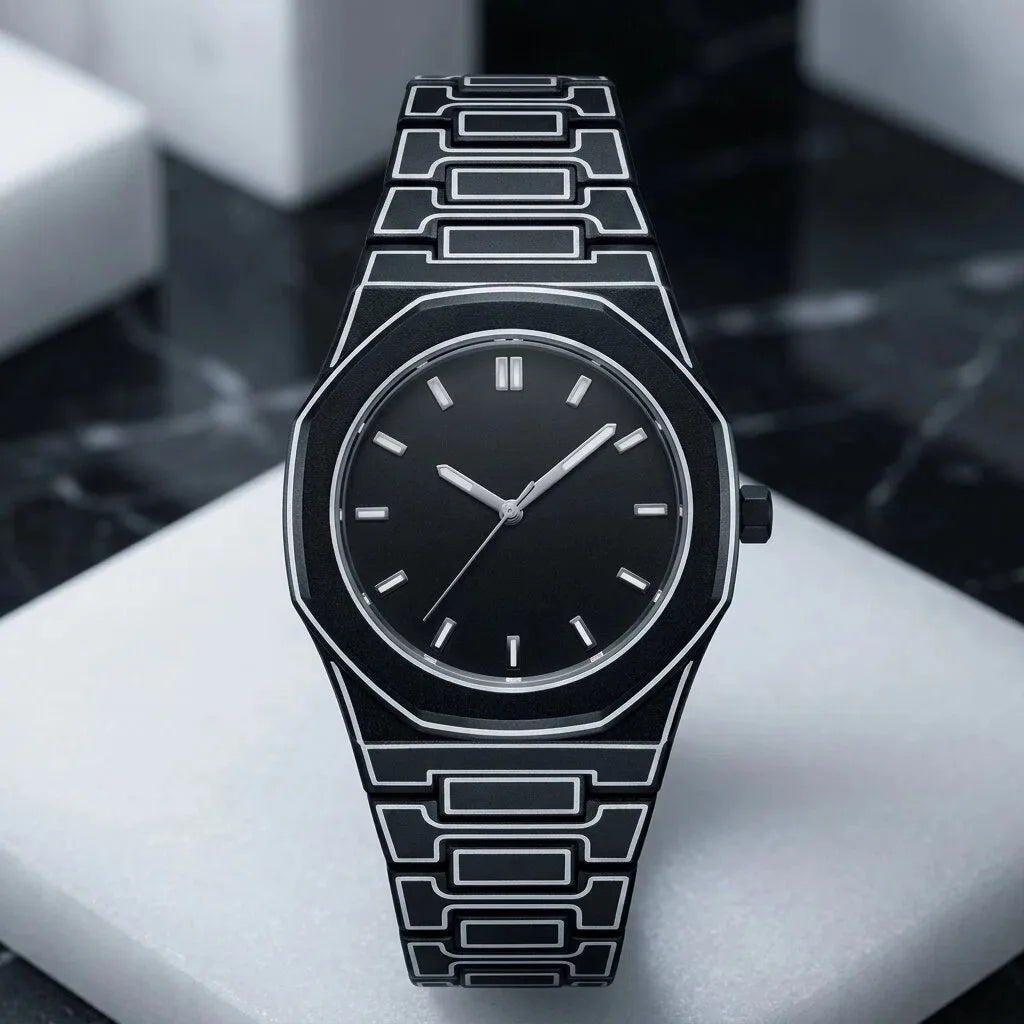 Nixie Octagonal Comic Quartz Watch – Unisex Line Art Style
