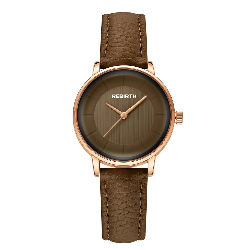 REBIRTH Square Quartz Watch – Unisex Minimalist Leather Band Quartz Wristwatch Nixie Coffee