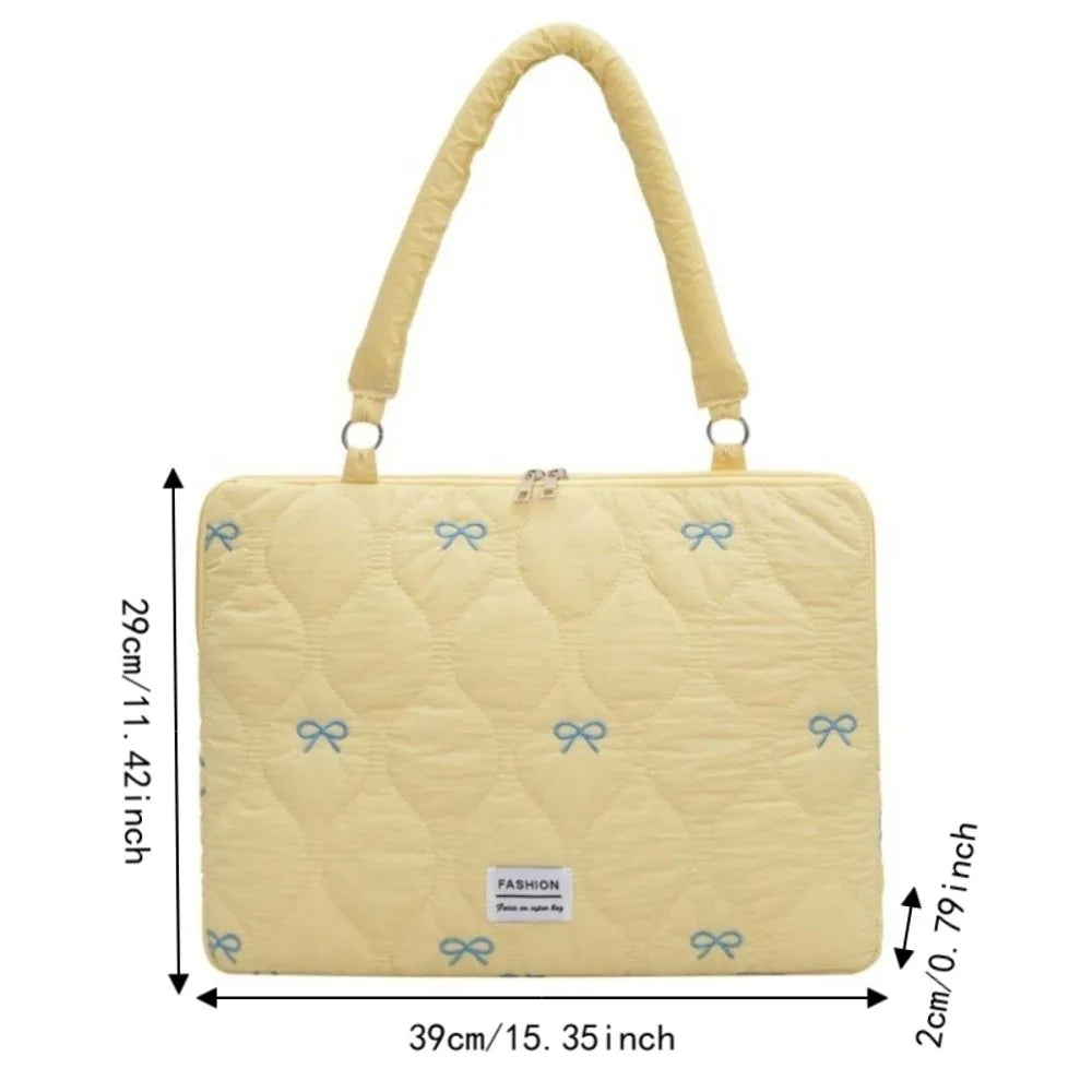 Bowknot Quilted Laptop Sleeve 13–15.6" Padded Shoulder Bag Laptop Shoulder Bag Nixie
