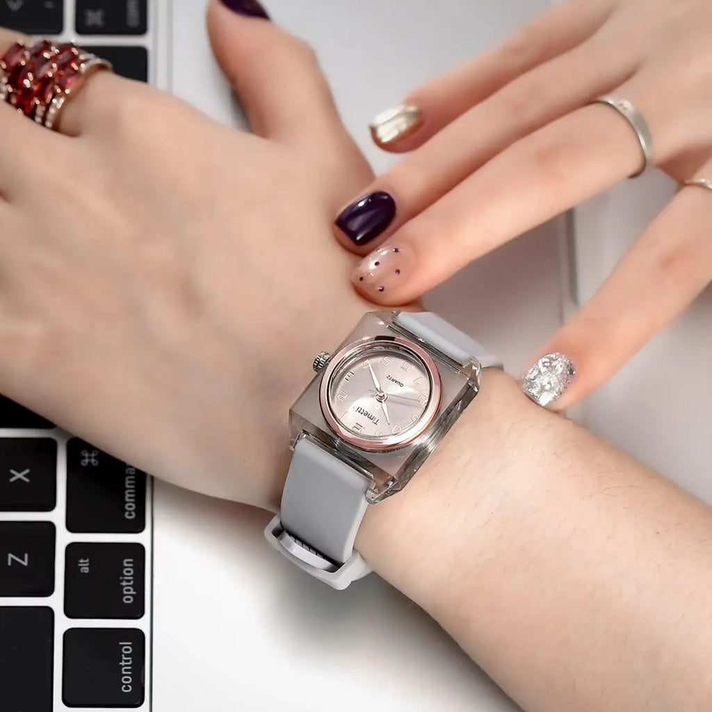 Timetti Women's Square Quartz Watch – Casual Silicone Strap