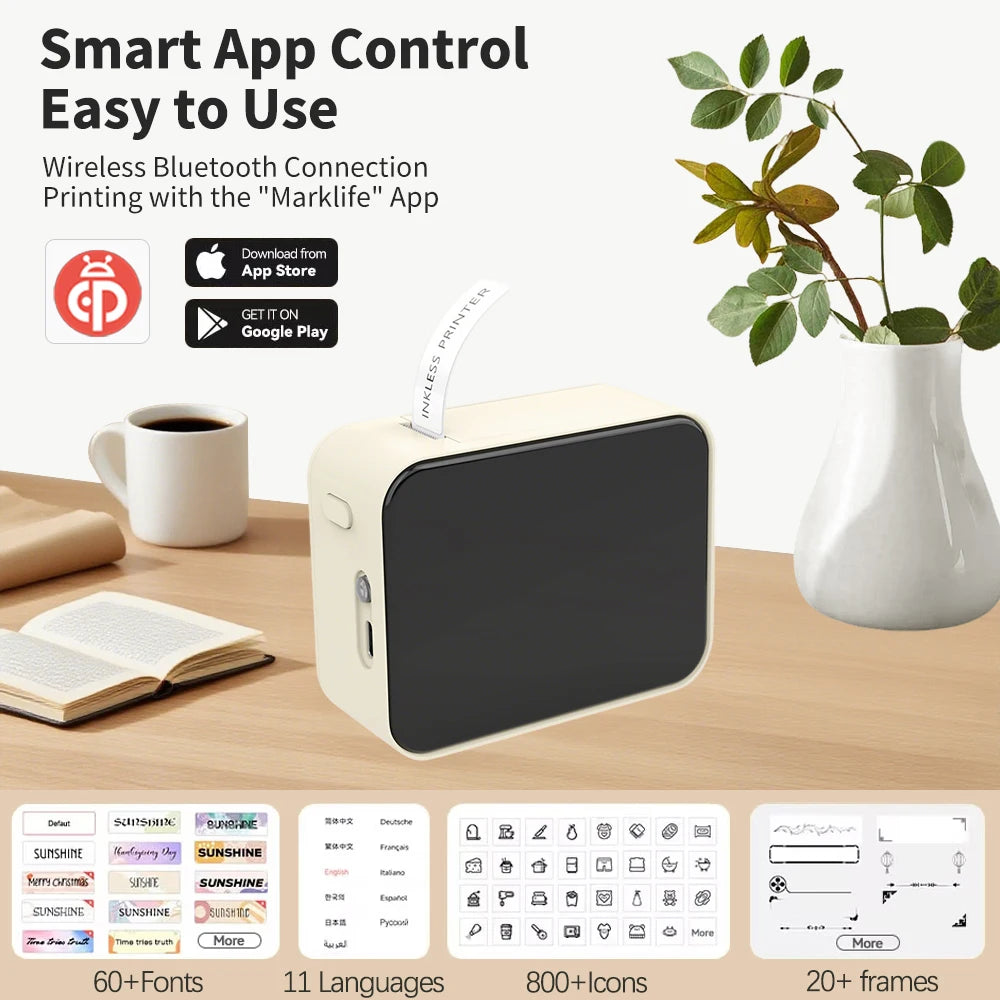 Marklife P15 Mini Bluetooth Thermal Label Printer – Inkless