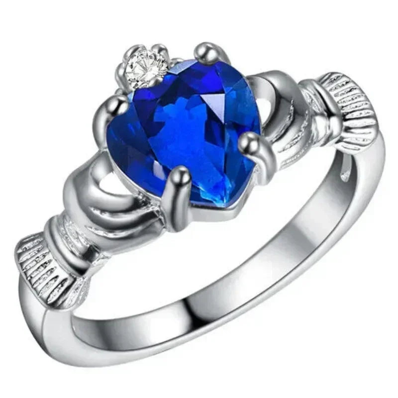 Silver Blue Zircon Crown Claddagh Ring | Sizes 6–10 Fashion Ring Nixie