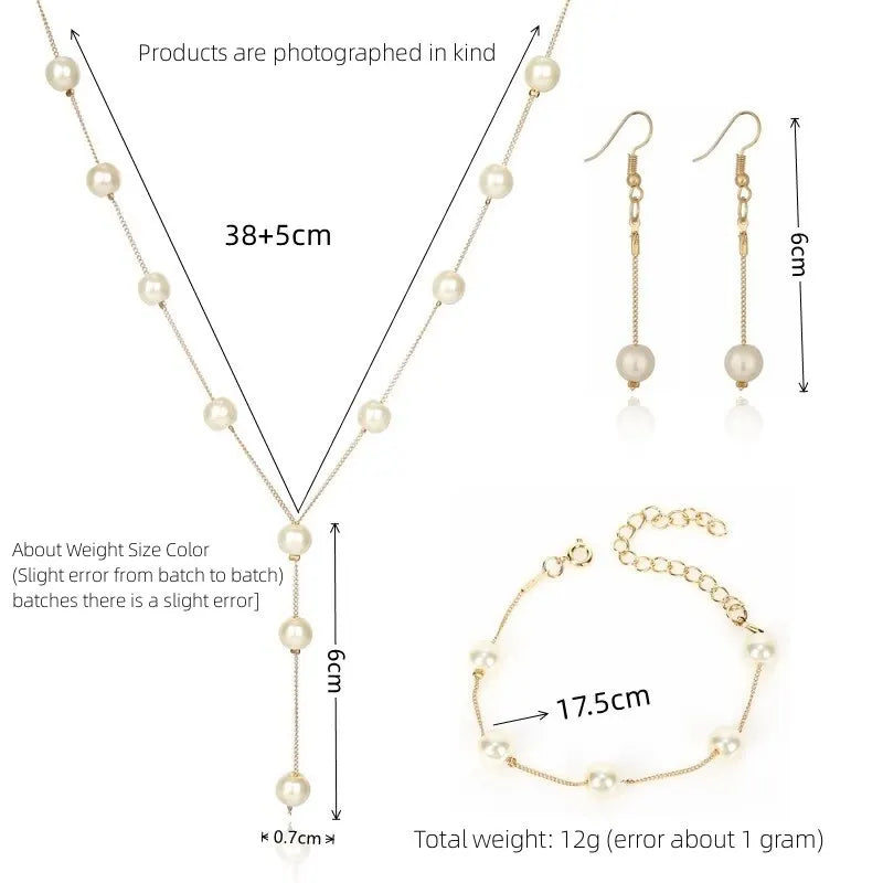 4-Piece Gold Pearl Tassel Jewelry Set – Necklace, Earrings & Bracelet Fashion Jewelry Set Nixie