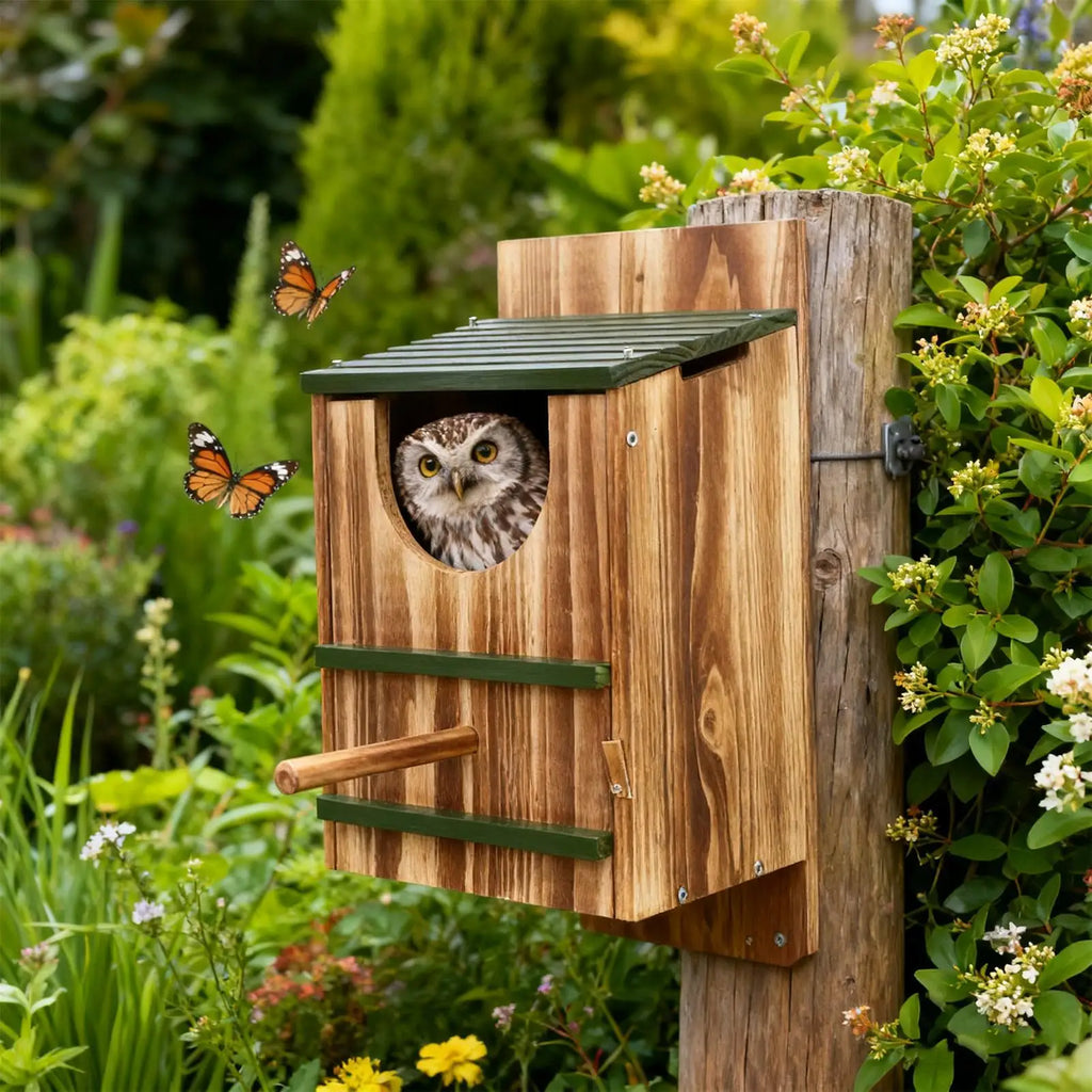 Carbonized Wood Owl Nesting Box – Waterproof Outdoor Bird House Owl Nesting Box Nixie