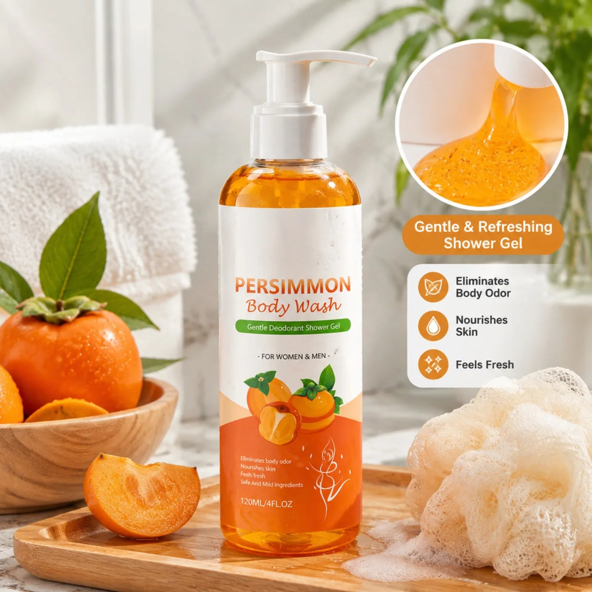 OceAura Persimmon Shower Gel & Foam Net – Unisex Body Wash Body Wash Set Nixie