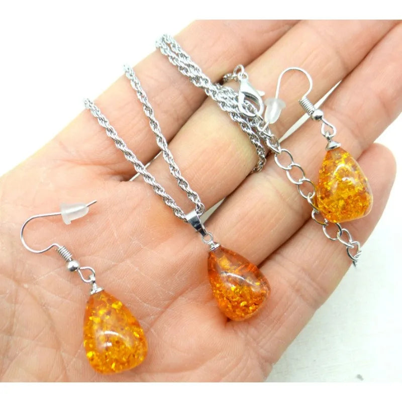 Baltic Amber Teardrop Jewelry Set – Necklace & Earrings Jewelry Set Nixie