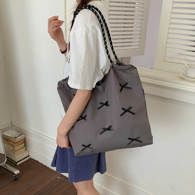 Women's Bowknot Nylon Shoulder Bag – Lightweight Fashion Tote Shoulder Bag Nixie