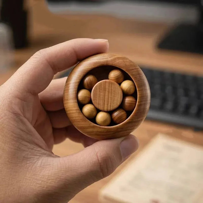 Wooden Rotating Bead Fidget Spinner – Carved Natural Wood Toy