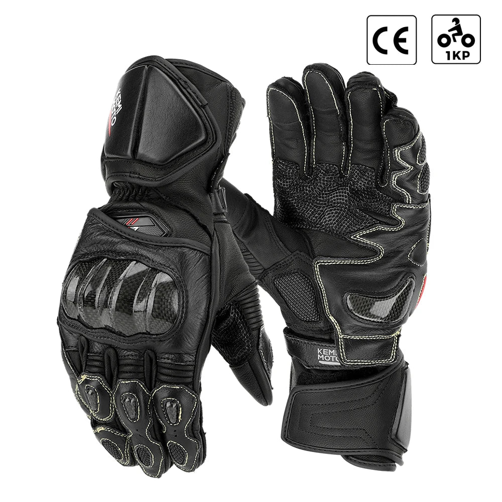 KEMITOUR Leather Motorcycle Gloves CE Kevlar Racing Protection Motorcycle Racing Gloves Nixie black XXL