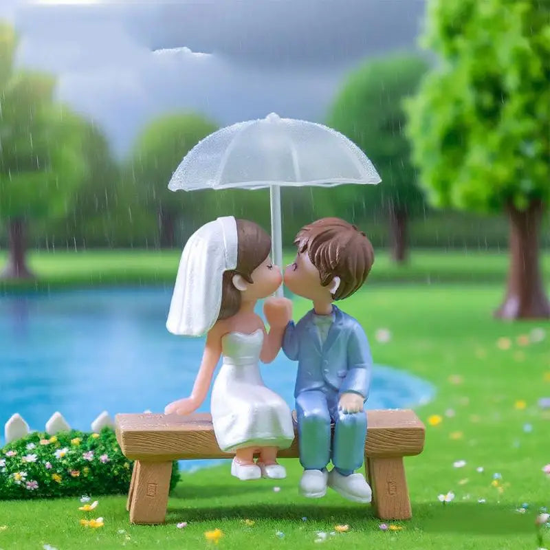 Kissing Couple Figurine with Umbrella | Wedding Cake Topper Couple Figurine Nixie