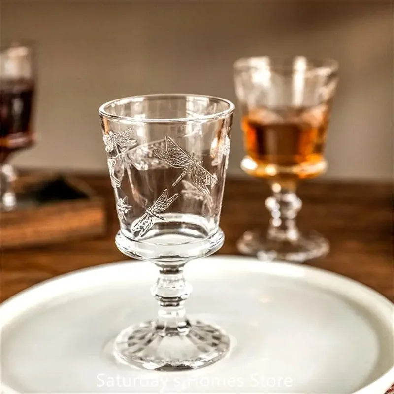 French Dragonfly Relief Crystal Goblet | Wine & Juice Glass Crystal Wine Goblet Nixie