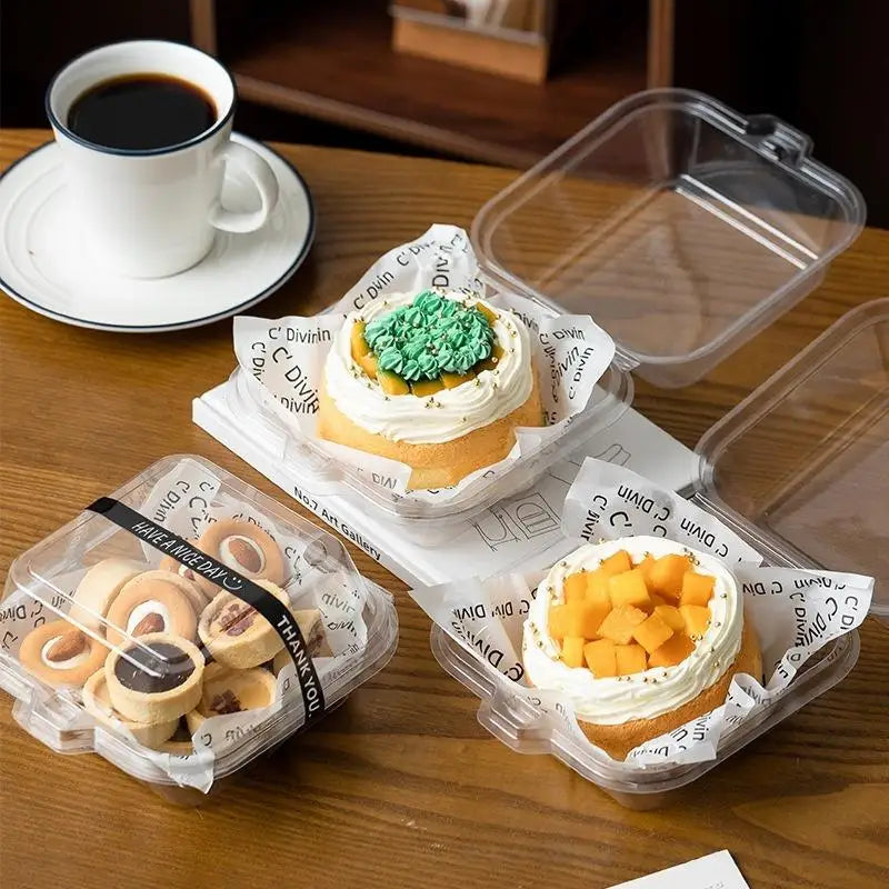 Clear Clamshell Plastic Cake Boxes Bento Packaging 10/50Pcs