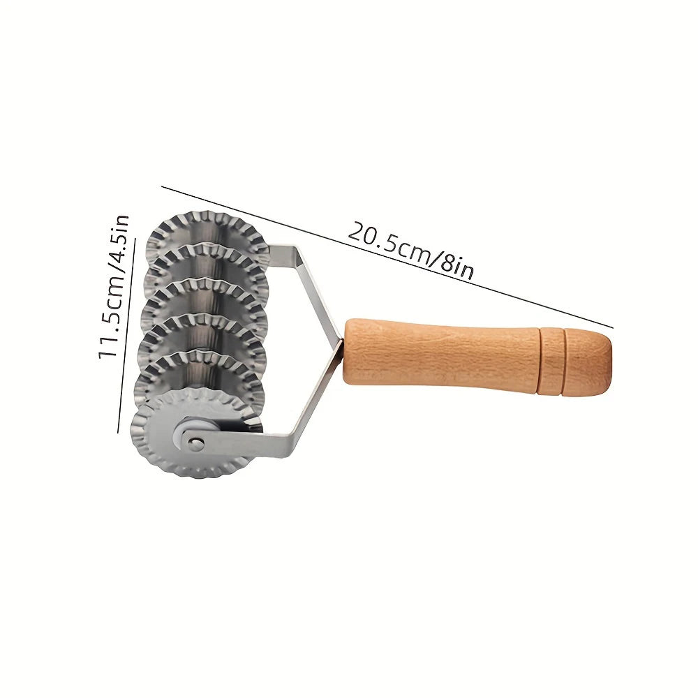 6-Wheel Stainless Steel Cookie & Noodle Cutter | Wood Handle Pastry Cutter Nixie