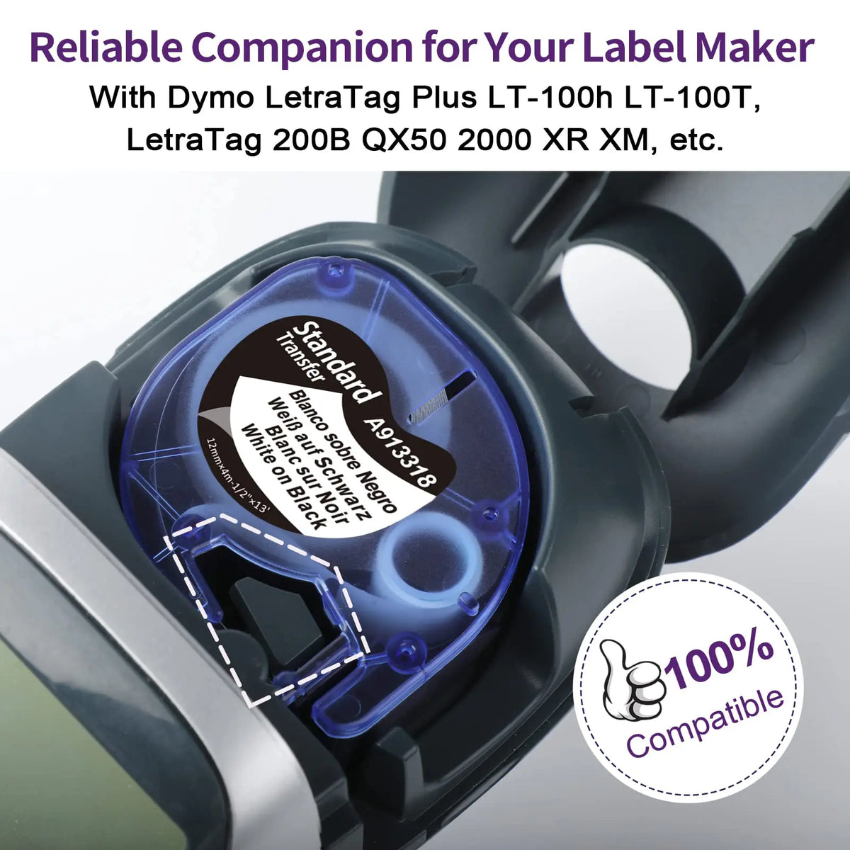 5-Pack 12mm White on Black Label Tape for DYMO LetraTag (913318) Label Tape Refill Nixie