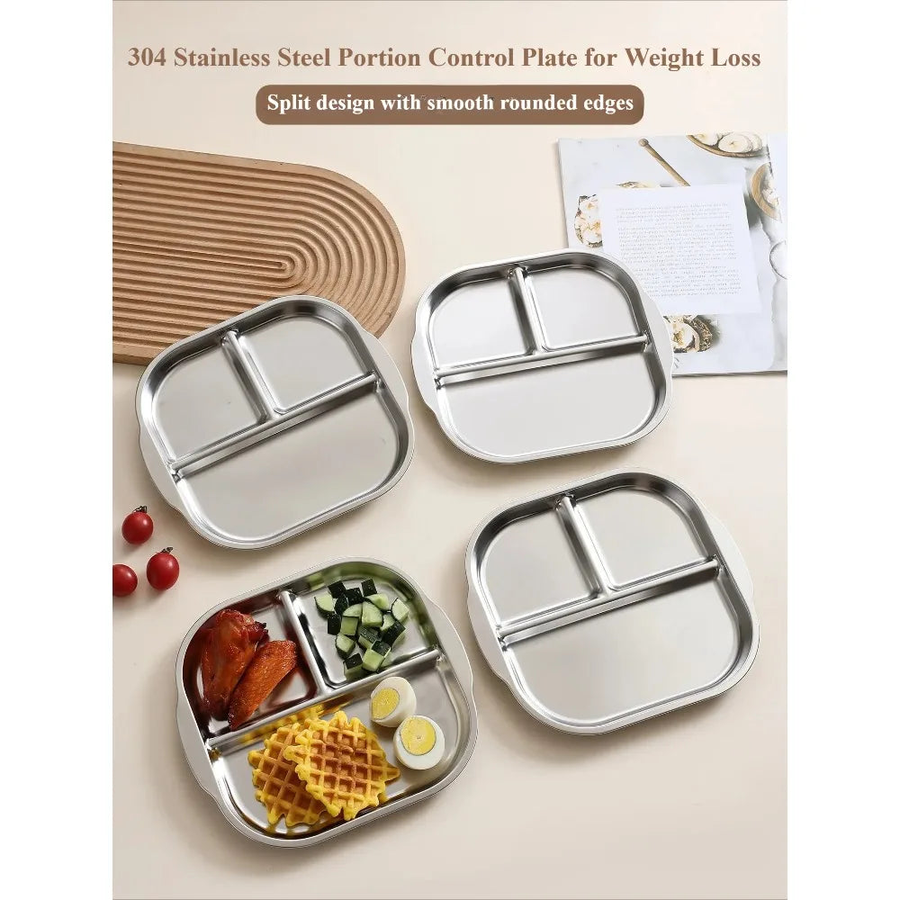 304 Stainless Steel 3-Compartment Divided Plate for Kids Divided Dinner Plate Nixie