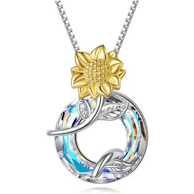 Sunflower Blue Crystal Mood Tracker Necklace – Zinc Alloy Crystal Chain Necklace Nixie Steel color