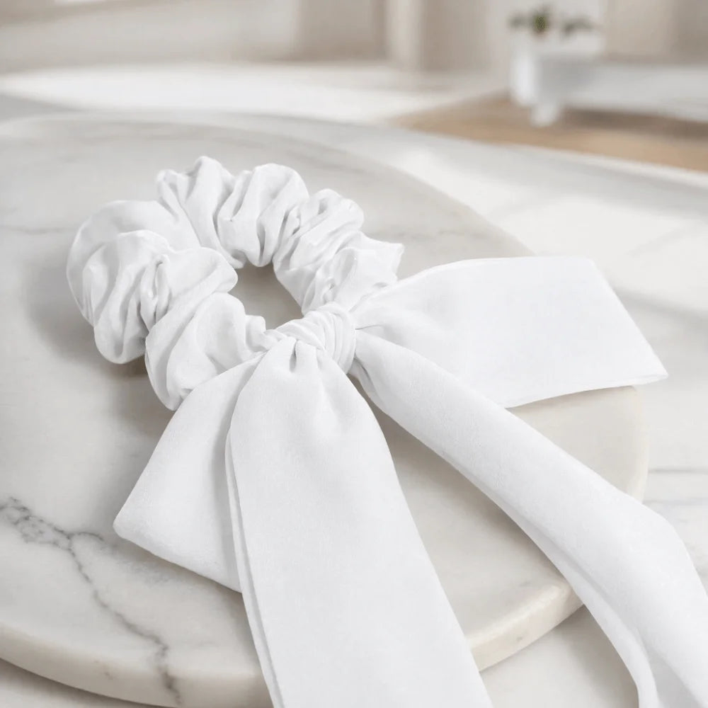 Elastic Bow Hair Tie Scrunchie with Long Ribbon Tails | Soft Fabric