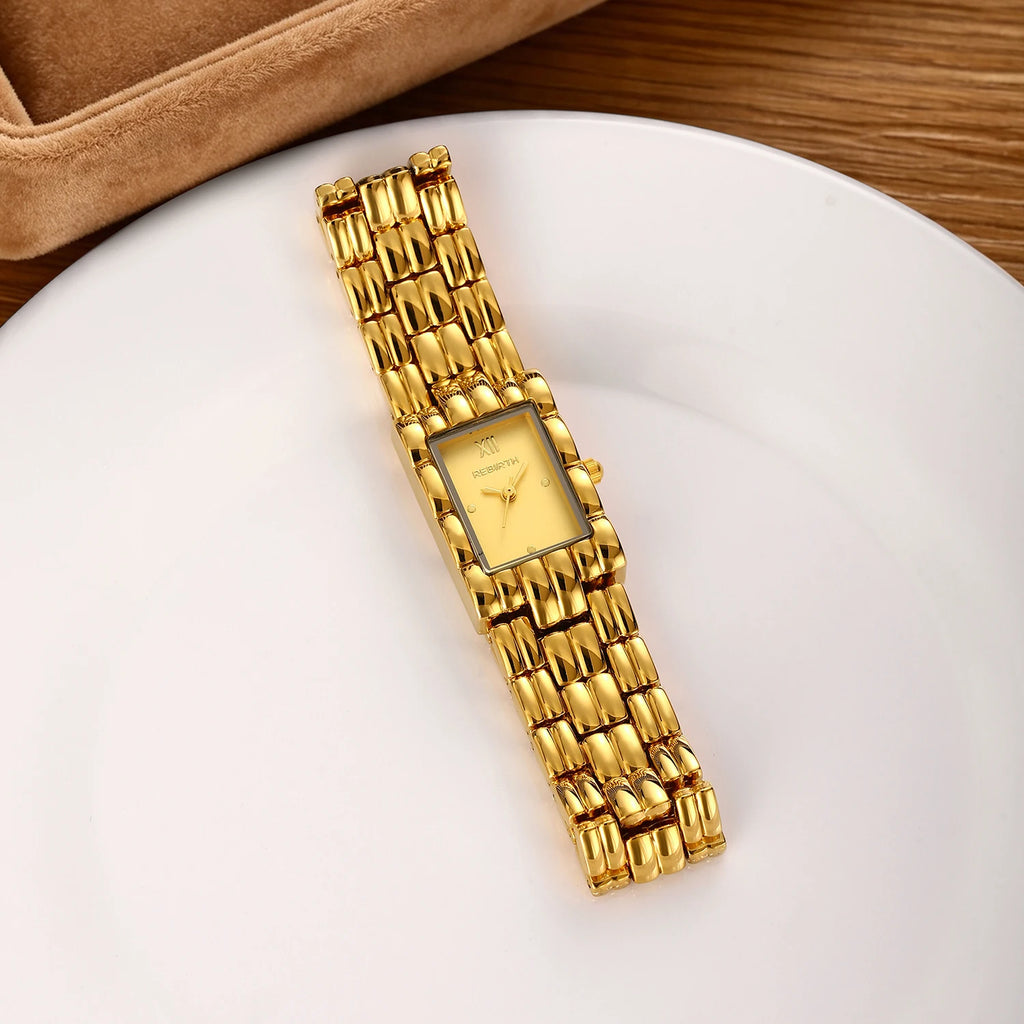 REBIRTH Vintage Square Women's Quartz Watch | Gold Chain Strap Women's Quartz Watch Nixie