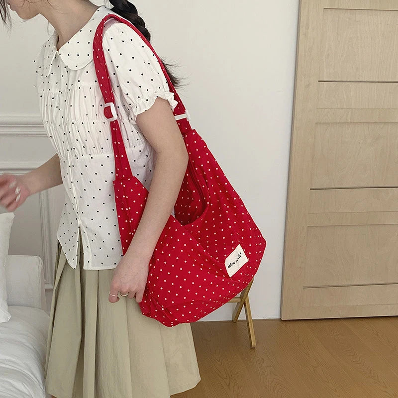 Korean Minimalist Polka Dot Nylon Tote Bag | Large Capacity Nylon Shoulder Tote Nixie