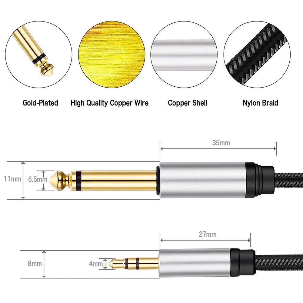 3.5mm to 6.5mm Male Audio Cable – Speaker, Mic & Laptop Audio Cable Nixie