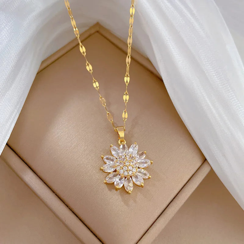 Sunflower Pendant Choker Necklace – Gold Stainless Steel Pendant Necklace Nixie