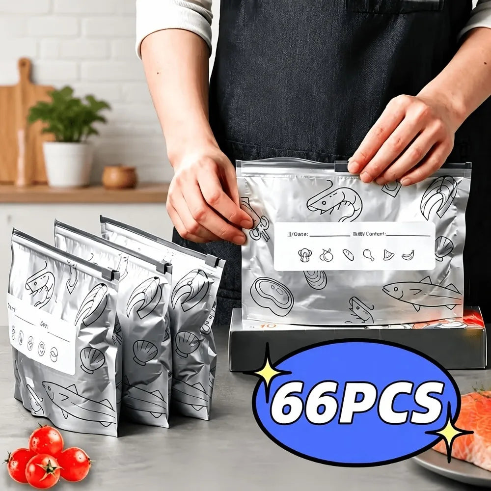 66Pcs Aluminum Foil Bags, Zipper Pouches & Air Fryer Liners Food Storage Set Nixie